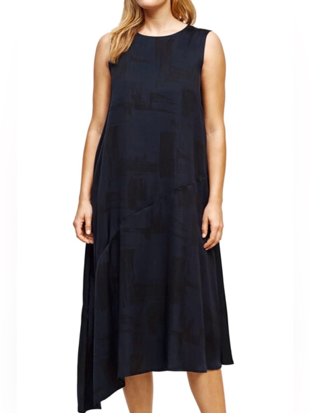 Eileen Fisher Silk Organic Cotton Brushstroke Dress Womenās L Classic Sleeveless